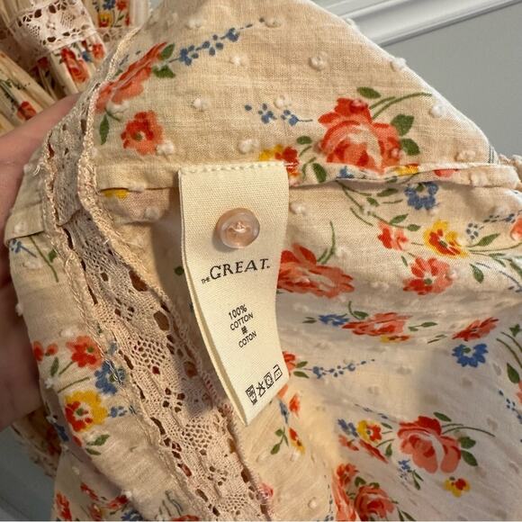 THE GREAT. Cream Red Cotton Floral Lace Tiered Maxi Dress 0 Small - Picture 8 of 12